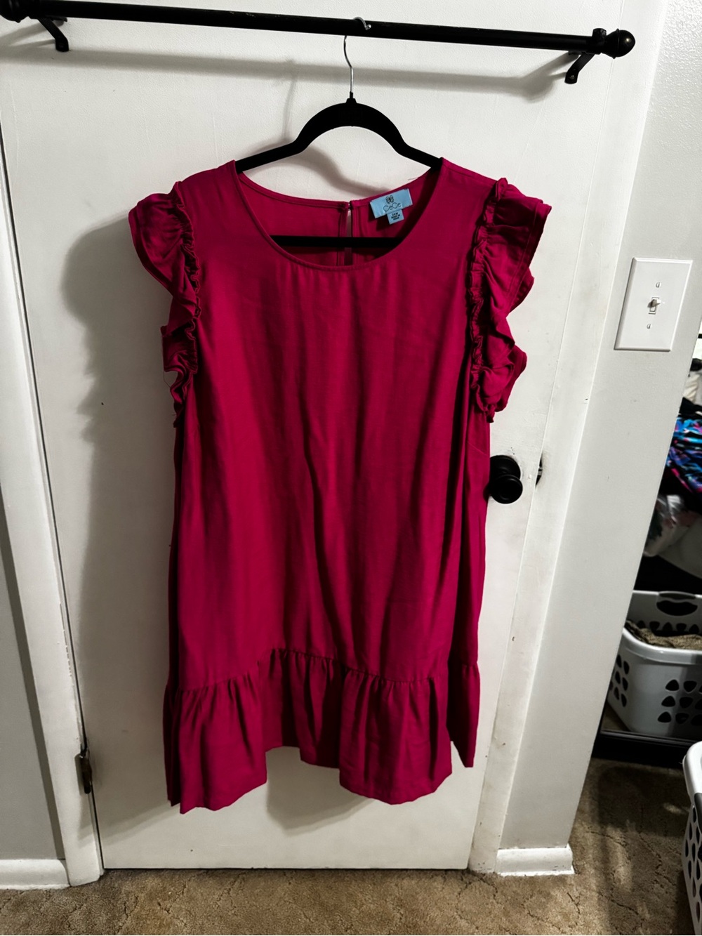 CeCe Hot Pink Ruffle-Sleeve Shift Dress